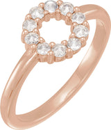 14K Gold Round Natural Diamond Cabochon Halo-Style Ring - Rose Gold