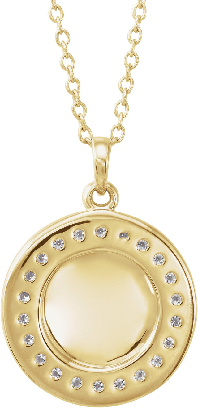 14K Gold Round Natural Diamond Engravable Halo-Style Necklace or Pendant - Yellow Gold - view 4