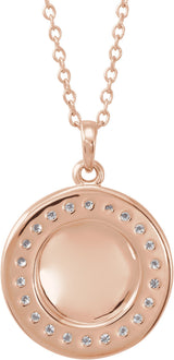 14K Gold Round Natural Diamond Engravable Halo-Style Necklace or Pendant - Rose Gold - view 4