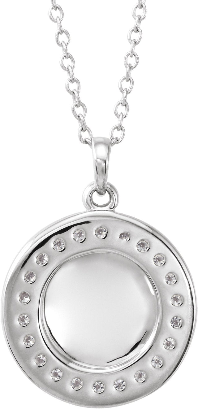 Platinum Round Natural Diamond Engravable Halo-Style Necklace or Pendant - view 4