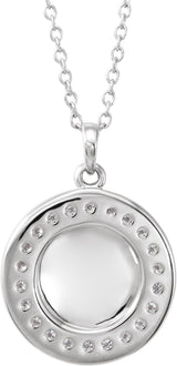 14K Gold Round Natural Diamond Engravable Halo-Style Necklace or Pendant - White Gold - view 4