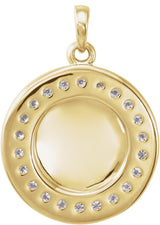 14K Gold Round Natural Diamond Engravable Halo-Style Necklace or Pendant - Yellow Gold - view 3