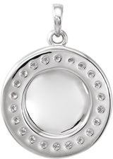 Platinum Round Natural Diamond Engravable Halo-Style Necklace or Pendant - view 3