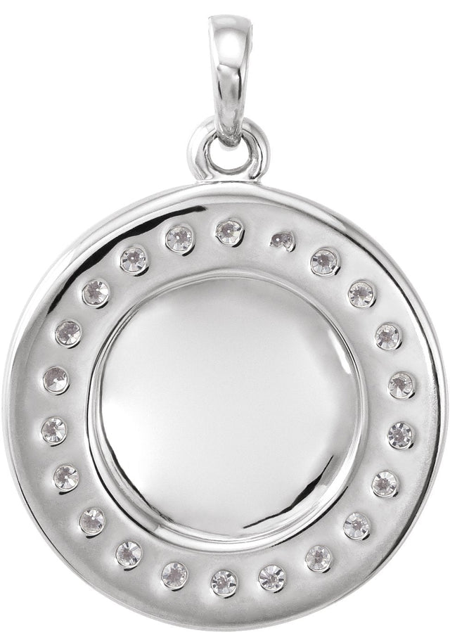 Platinum Round Natural Diamond Engravable Halo-Style Necklace or Pendant - view 3