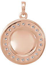 14K Gold Round Natural Diamond Engravable Halo-Style Necklace or Pendant - Rose Gold - view 3