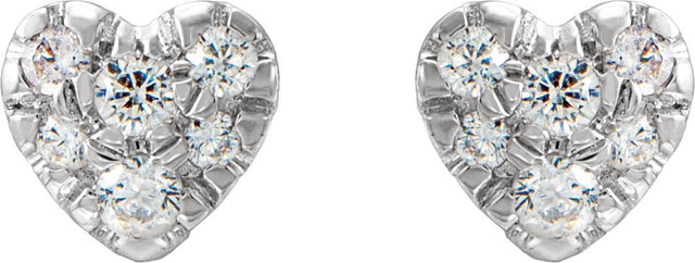 14K Gold Round Natural Diamond Cluster Heart Earrings – 1.5mm Stones - White Gold - view 2
