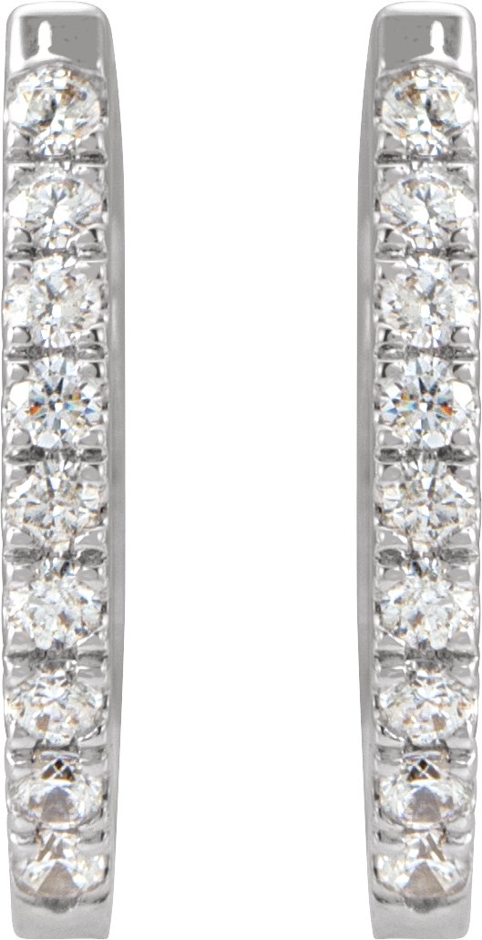 14K Gold Round Natural Diamond Accented U-Hoop Earrings – 8.1x8.1mm - White Gold - view 2
