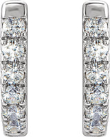14K Gold Round Natural Diamond Accented U-Hoop Earrings – 8.1x8.1mm - White Gold - view 2