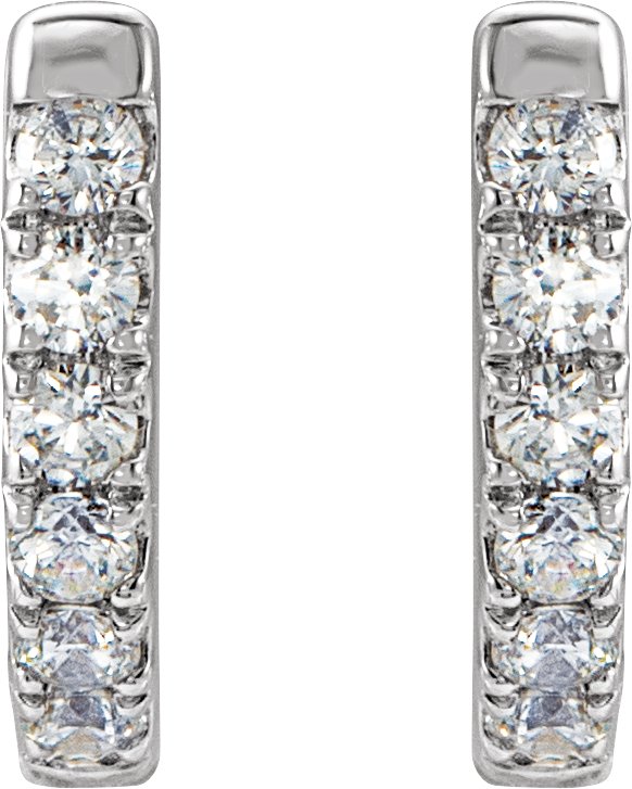 14K Gold Round Natural Diamond Accented U-Hoop Earrings – 8.1x8.1mm - White Gold - view 2