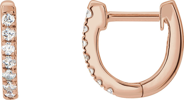 14K Gold Round Natural Diamond Accented U-Hoop Earrings – 8.1x8.1mm - Rose Gold
