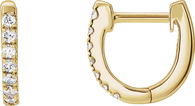 14K Gold Round Natural Diamond Accented U-Hoop Earrings – 8.1x8.1mm - Yellow Gold