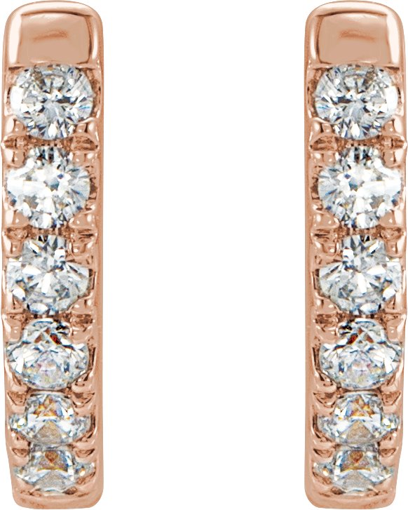14K Gold Round Natural Diamond Accented U-Hoop Earrings – 8.1x8.1mm - Rose Gold - view 2