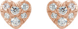 14K Gold Round Natural Diamond Cluster Heart Earrings – 1.5mm Stones - Rose Gold - view 2
