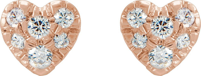 14K Gold Round Natural Diamond Cluster Heart Earrings – 1.5mm Stones - Rose Gold - view 2
