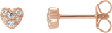 14K Gold Round Natural Diamond Cluster Heart Earrings – 1.5mm Stones - Rose Gold