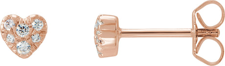14K Gold Round Natural Diamond Cluster Heart Earrings – 1.5mm Stones - Rose Gold