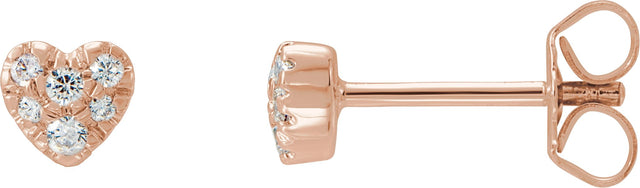 14K Gold Round Natural Diamond Cluster Heart Earrings – 1.5mm Stones - Rose Gold