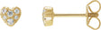 14K Gold Round Natural Diamond Cluster Heart Earrings – 1.5mm Stones - Yellow Gold