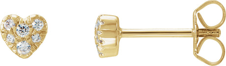 14K Gold Round Natural Diamond Cluster Heart Earrings – 1.5mm Stones - Yellow Gold