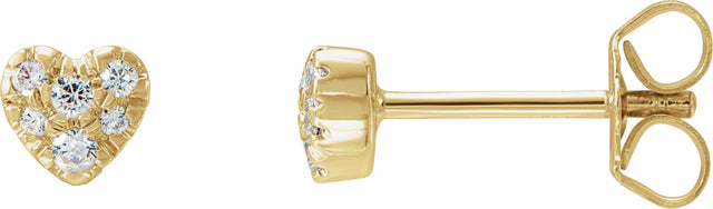 14K Gold Round Natural Diamond Cluster Heart Earrings – 1.5mm Stones - Yellow Gold