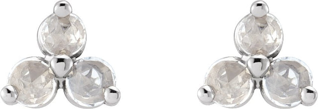 14K Gold Natural Diamond Round Three-Stone Earrings - White Gold - view 2
