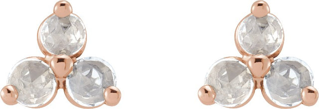 14K Gold Natural Diamond Round Three-Stone Earrings - Rose Gold - view 2