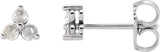 14K Gold Natural Diamond Round Three-Stone Earrings - White Gold