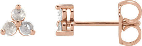 14K Gold Natural Diamond Round Three-Stone Earrings - Rose Gold