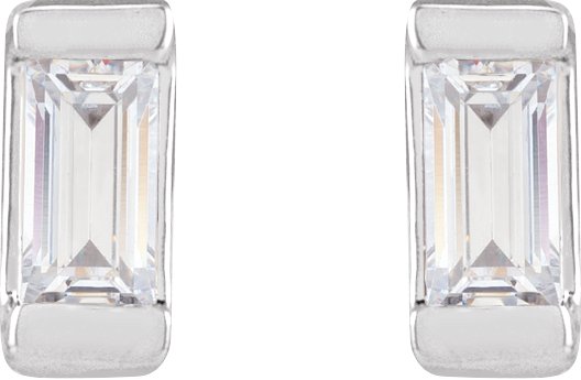 14K Gold Lab-Grown Diamond Straight Baguette Bezel-Set Stud Earrings - White Gold - view 2