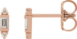14K Gold Straight Baguette Natural Diamond Accented Earrings - Rose Gold