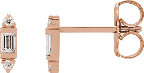 14K Gold Straight Baguette Natural Diamond Accented Earrings - Rose Gold