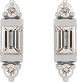 Platinum Straight Baguette Natural Diamond Accented Earrings - view 2