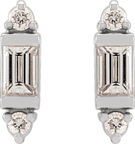 Platinum Straight Baguette Natural Diamond Accented Earrings - view 2