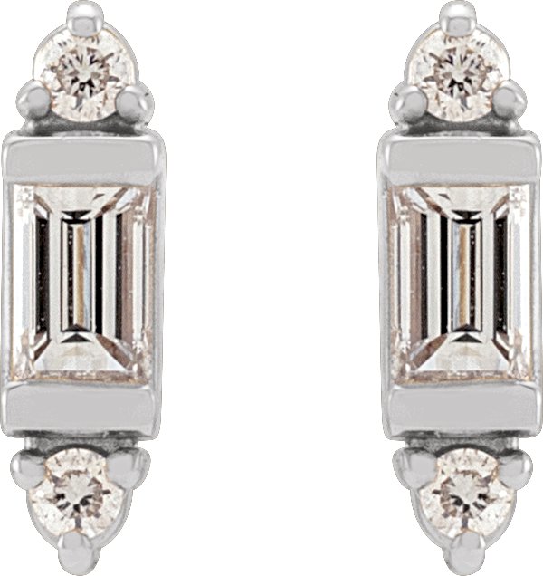 Platinum Straight Baguette Natural Diamond Accented Earrings - view 2