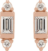 14K Gold Straight Baguette Natural Diamond Accented Earrings - Rose Gold - view 2