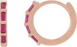 14K Gold Straight Baguette Natural Ruby Baguette Huggie Earrings - Rose Gold