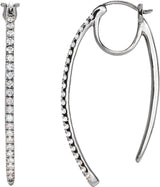 14K Gold Round Natural Diamond Hoop Earrings II - White Gold
