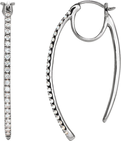 14K Gold Round Natural Diamond Hoop Earrings II - White Gold