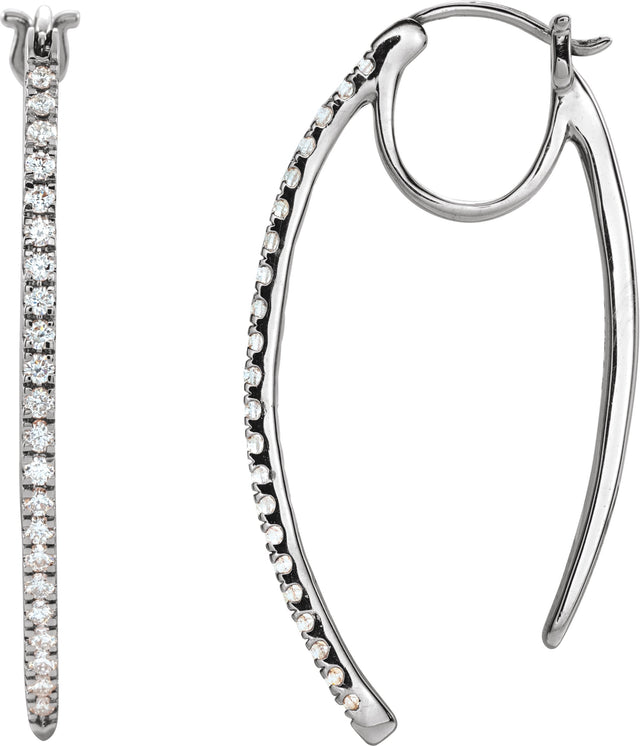 14K Gold Round Natural Diamond Hoop Earrings II - White Gold