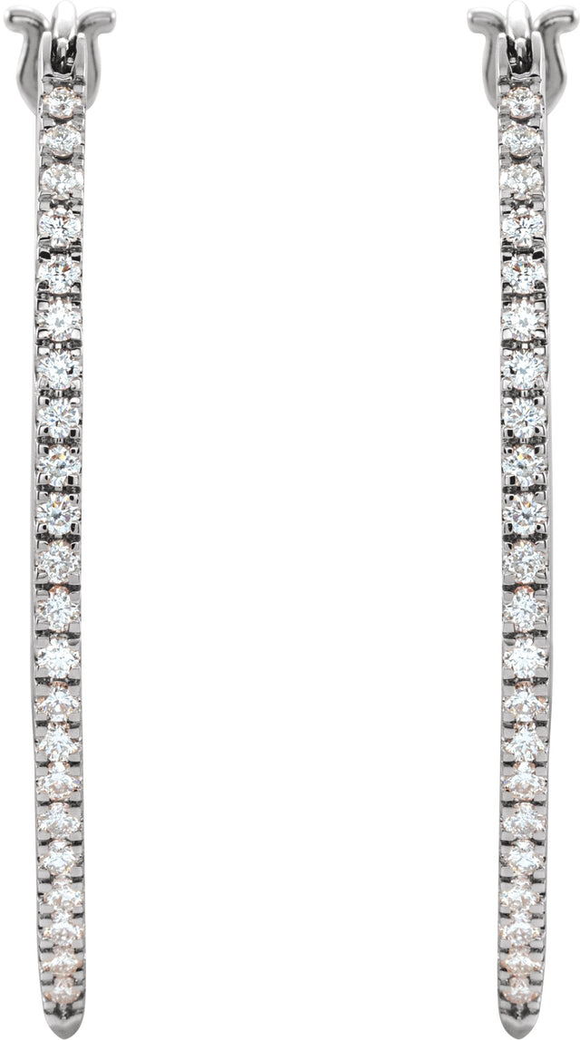 14K Gold Round Natural Diamond Hoop Earrings II - White Gold - view 2