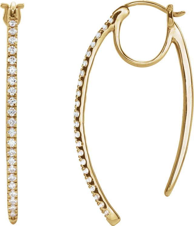 14K Gold Round Natural Diamond Hoop Earrings II - Yellow Gold