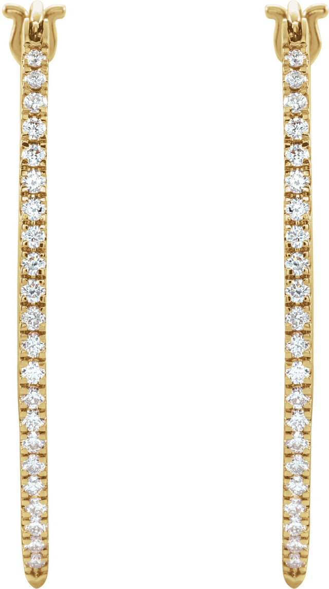 14K Gold Round Natural Diamond Hoop Earrings II - Yellow Gold - view 2