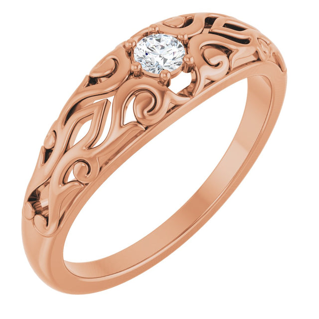 14K Gold Round Natural Diamond Solitaire Ring II - Rose Gold