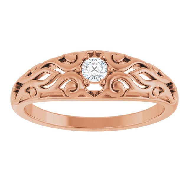 14K Gold Round Natural Diamond Solitaire Ring II - Rose Gold - view 3