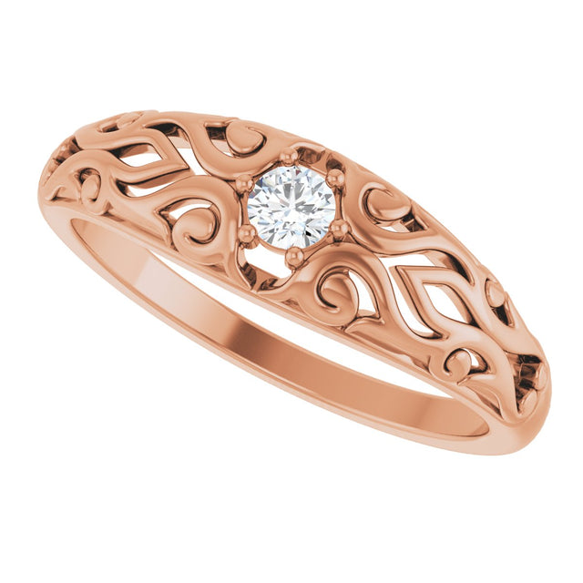 14K Gold Round Natural Diamond Solitaire Ring II - Rose Gold - view 5