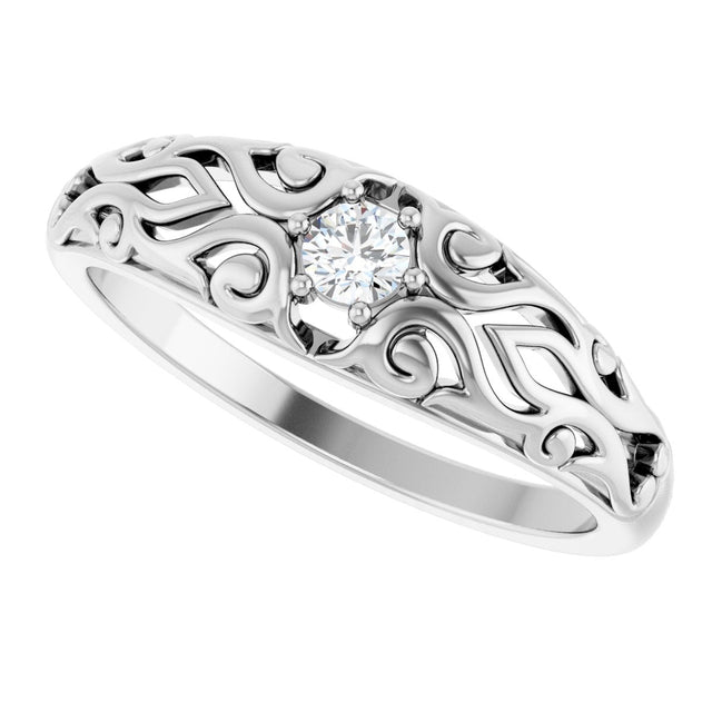 14K Gold Round Natural Diamond Solitaire Ring II - White Gold - view 5