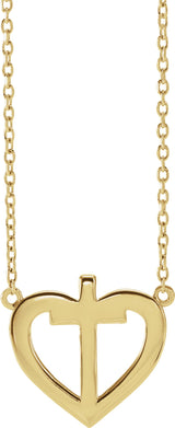 14K Gold Round Natural Diamond Heart & Cross Necklace – up to 0.0025 CTW - Yellow Gold - view 3
