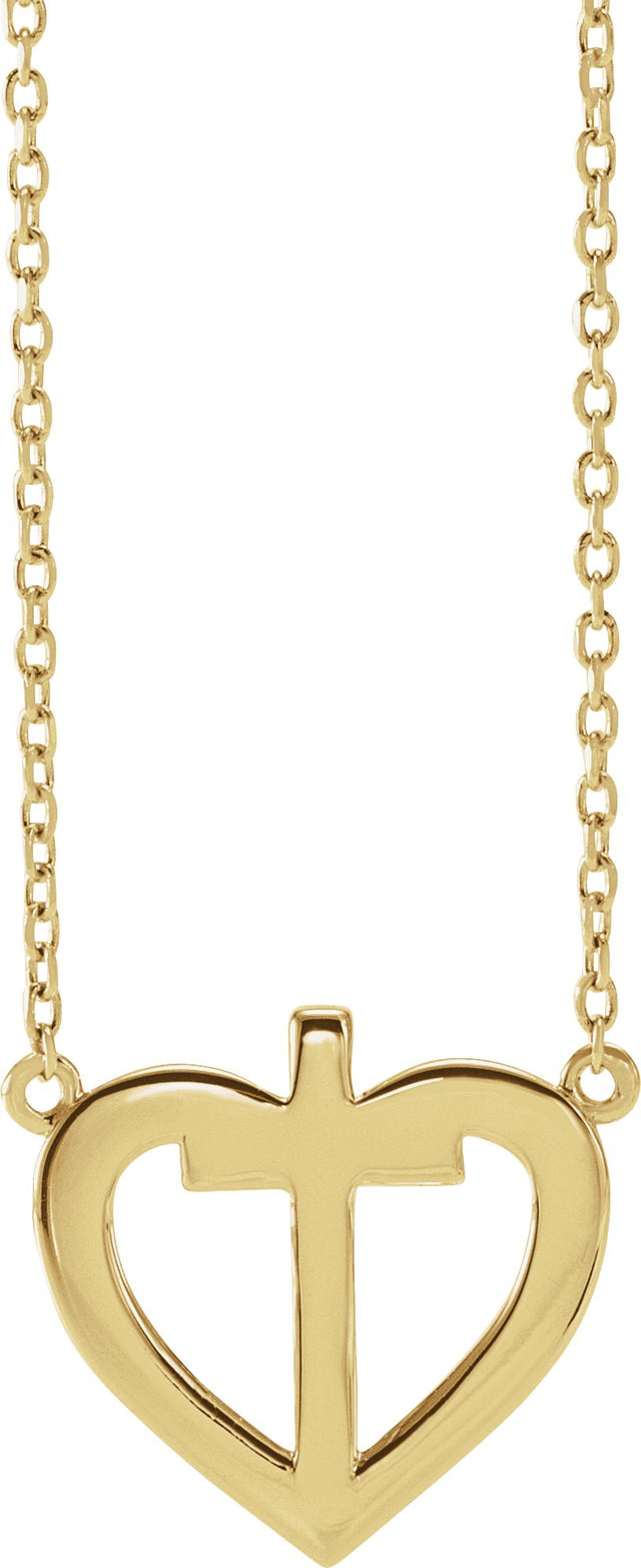 14K Gold Round Natural Diamond Heart & Cross Necklace – up to 0.0025 CTW - Yellow Gold - view 3