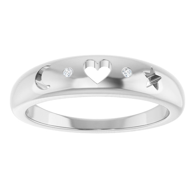 14K Gold Round Natural Diamond Accented Celestial Pierced Ring - White Gold - view 3