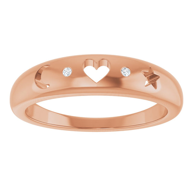 14K Gold Round Natural Diamond Accented Celestial Pierced Ring - Rose Gold - view 3